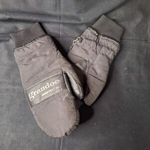Grandoe Vintage Gore-Tex Mittens Black Leather Palm Winter Ski‎ Gloves WPL 9633